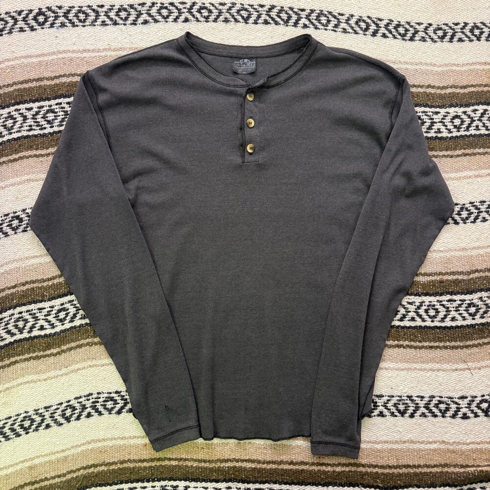 Vintage 90's B'Way 34th Street Black Henley Blank Thermal Long Sleeve Shirt Sz L